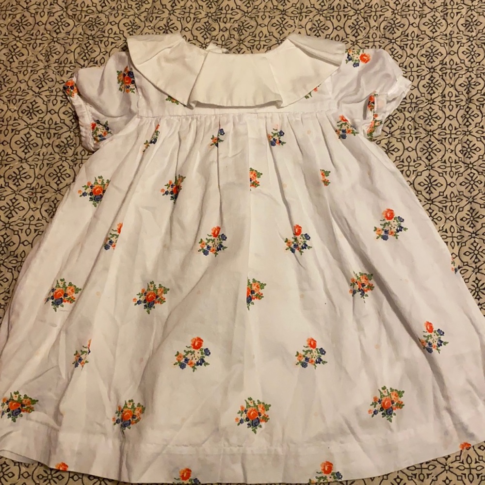 Janie and Jack White Dress with Orange and Blue Floral Embroidery